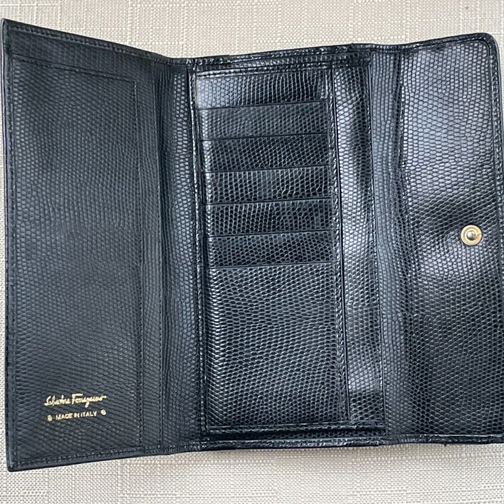 Salvatore Ferragamo Women Long Wallet Crocodile Leather Trifold Kisslock Italy - Picture 3 of 12
